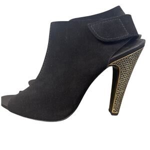 Pedro Garcia Paola Heels Open Toe Black Suede Leather Embellished Heel Size 41